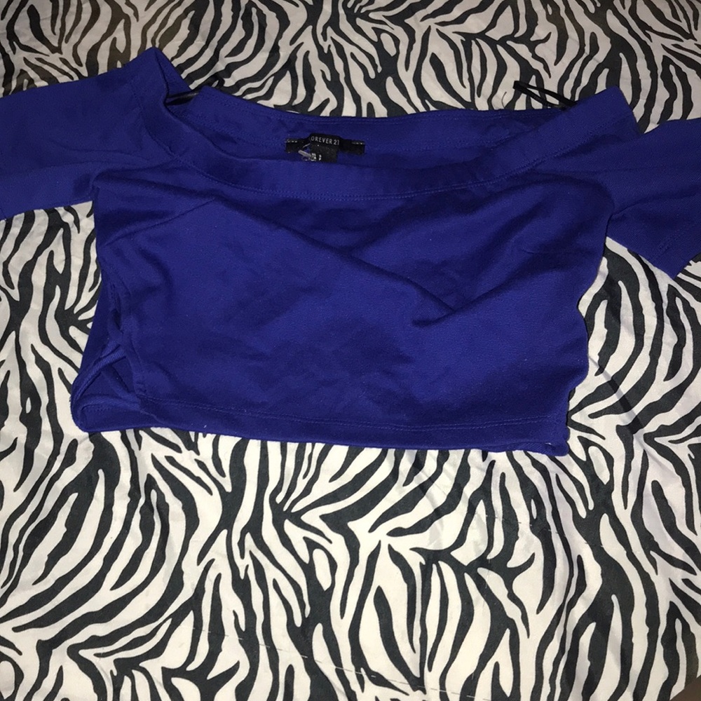 Forever 21 Blue Off the shoulder crop top